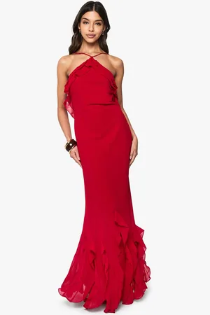 Boohoo Womens Ruffle Halterneck Maxi Dress