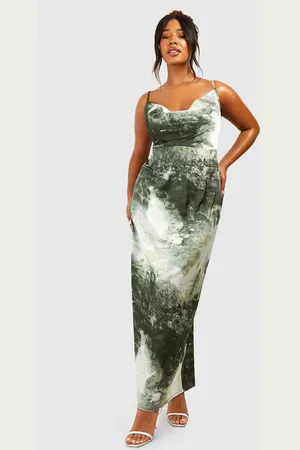 Boohoo Womens Plus Marble Printed Satin Maxi Dress