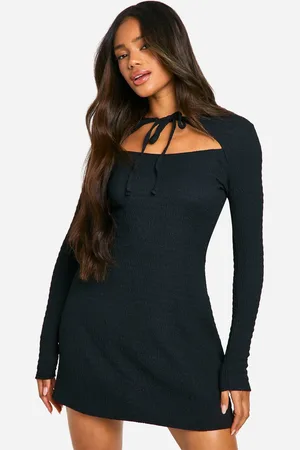 Boohoo Womens Textured Tie Front Skater Dress