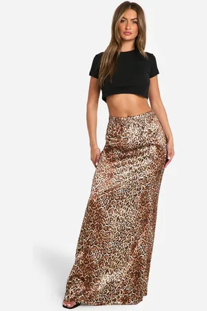 Boohoo Womens Washed Print Satin Maxi Skirt