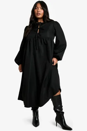 Boohoo Womens Plus Woven Tie Front Midi Smock Dress