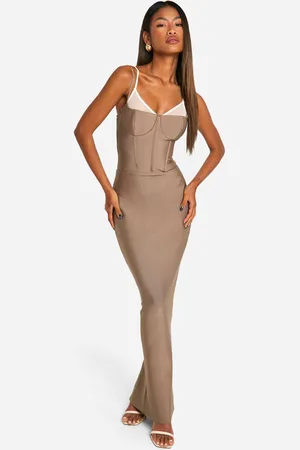 Boohoo Womens Bandage Double Layer Corset Maxi Dress