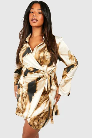 Boohoo Womens Plus Marble Print Wrap Shirt Dress