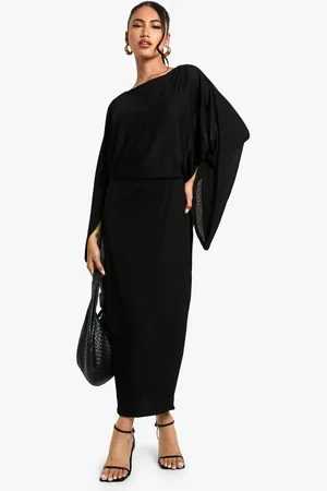 Boohoo Womens Boat Neck Flare Sleeve Midaxi Dress