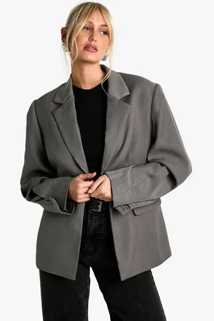 Boohoo Womens Single Breasted Button Detail Volume Sleeve Oversized Blazer