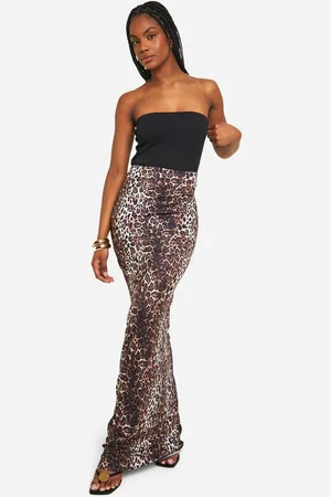 Boohoo Womens Tall Leopard Jersey Maxi Skirt