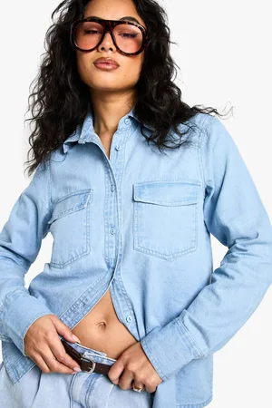 Boohoo Womens Chambray Denim Long Sleeve Shirt