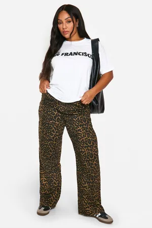 Boohoo Womens Plus Leopard Print Stretch Straight Leg Jean