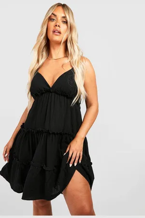 Boohoo Womens Plus Cheesecloth Ruffle Strappy Sun Dress