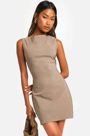 Boohoo Womens Bengaline Slash Neck Fit & Flare Mini Dress