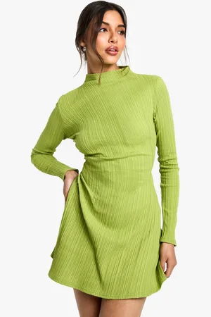 Boohoo Womens High neck Ruched Side Skater Dress