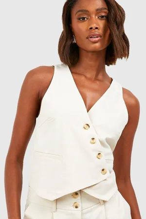 Boohoo Womens Mock Horn Asymmetric Tailored Waistcoat
