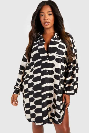 Boohoo Womens Plus Printed Oversized Shirt Dress
