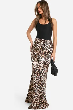 Boohoo Womens Print Satin Bias Maxi Skirt