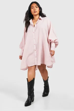 Boohoo Womens Plus Textured Stripe Volume Sleeve Shirt Dress