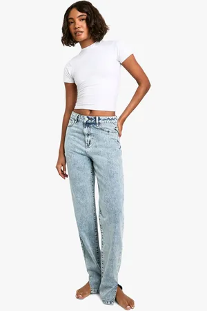 Boohoo Womens Tall Basics Split Hem Straight Leg Jeans