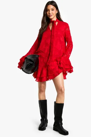 Boohoo Womens Burnout Floral Ruffle Smock Dress