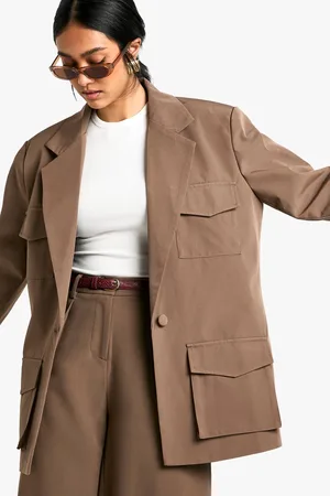 Boohoo Womens Woven Tailored Oversized Pocket Detail Blazer