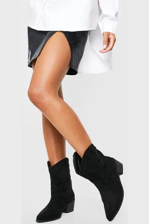 Boohoo Womens Wide Fit Faux Suede Stitch Detail Ankle Western Cowboy Boots