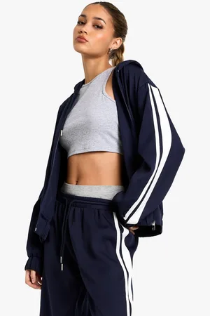 Boohoo Womens Side Stripe Woven Zip Through Tracksuit Top
