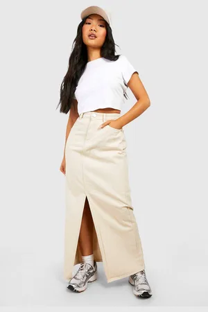 Boohoo Womens Denim Split Front Maxi Skirt
