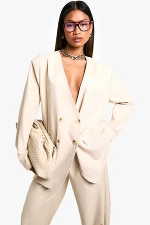 Boohoo Womens Marl Collarless Relaxed Fit Blazer