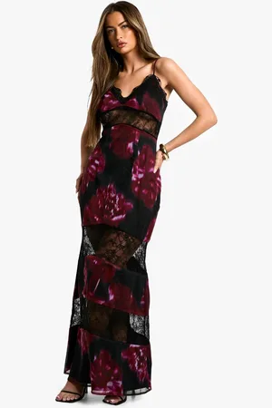Boohoo Womens Dark Floral Lace Maxi Dress