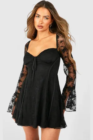 Boohoo Womens Lace Baby Doll Flare Sleeve Mini Dress