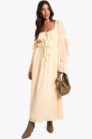 Boohoo Womens Chiffon Milkmaid Midaxi Dress