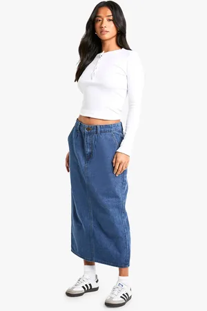 Boohoo Womens Petite Denim Midaxi Skirt
