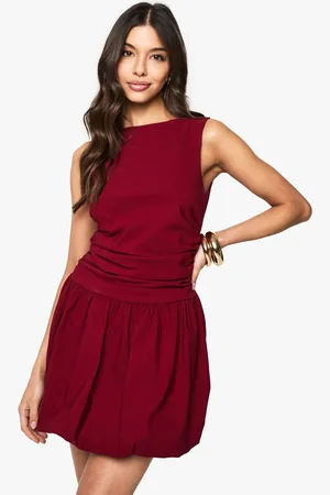 Boohoo Womens Tailored Slash Neck Puff Ball Mini Dress