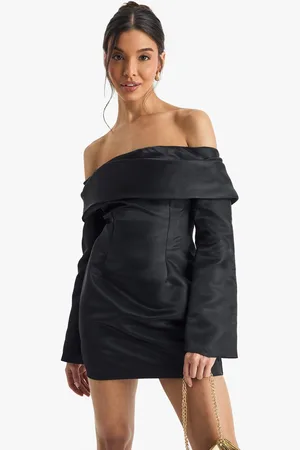 Boohoo Womens Satin Structured Bardot Mini Dress
