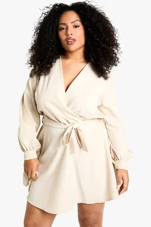 Boohoo Womens plus blouson sleeve mini wrap dress