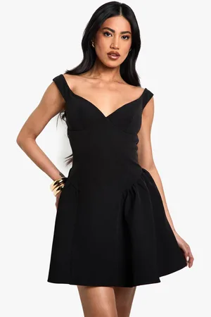 Boohoo Womens Bardot Structured Volume Skater Mini Dress
