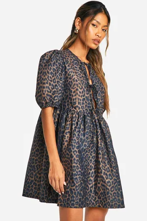 Boohoo Womens Leopard Tie Front Mini Dress