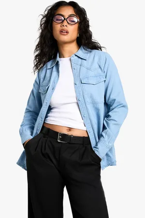 Boohoo Womens Chambray Denim Long Sleeve Shirt