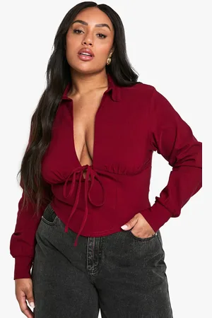 Boohoo Womens Plus Tie Front Plunge Shirt