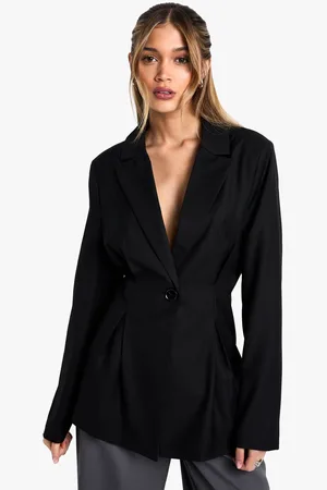 Boohoo Womens Pleat Detail Cinched Waist Blazer