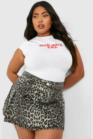 Boohoo Womens Plus Print Pleated Denim Tennis Skirt