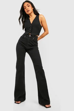 Boohoo Womens Petite 30 inch Leg High Waist Flared Leg Jean