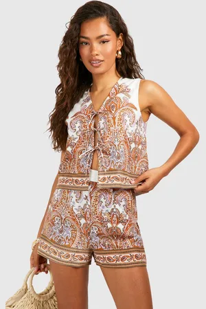 Boohoo Womens Paisley Print Linen Look Short