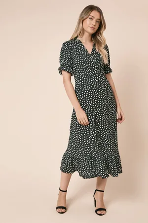 Dorothy Perkins Womens Spot Wrap Front Frill Detail Tiered Hem Midi Dress