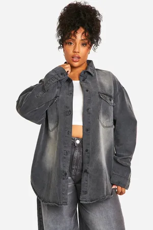 Boohoo Womens Plus Oversized Longline Denim Shirt