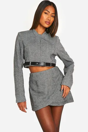 Boohoo Womens Herringbone Wrap Front Mini Skirt
