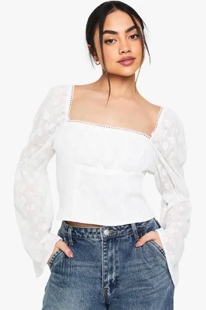 Boohoo Womens Lace Flare Sleeve Milkmaid Top
