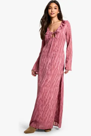 Boohoo Womens Jacquard Frill Side Split Maxi Dress