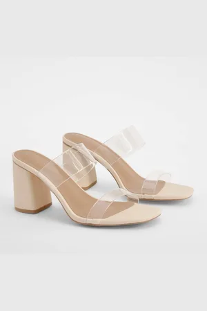 Boohoo Womens Wide Fit Clear Double Strap Block Heel Mules