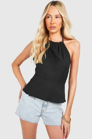 Boohoo Womens Tall Halter Linen Look Smock Top