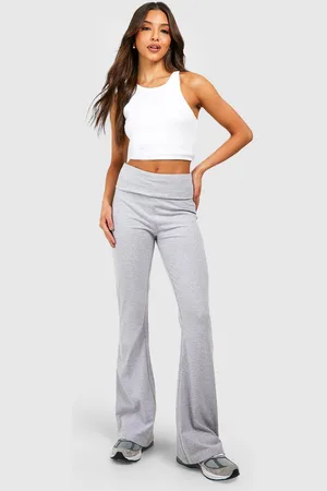 Boohoo Womens Cotton Jersey Folded Waistband Yoga Flares