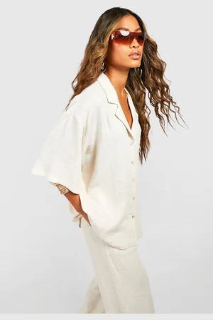 Boohoo Womens Short Sleeve Linen Look Shirt